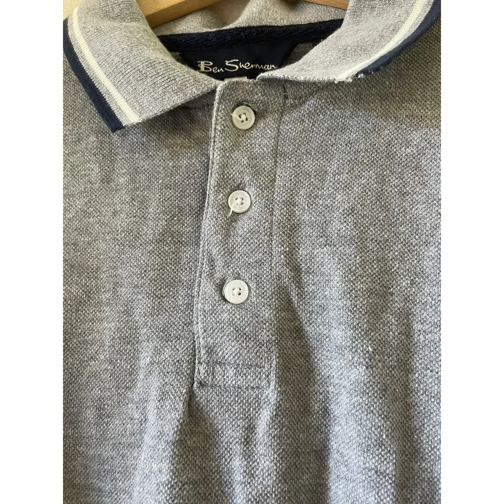 Ben Sherman Light Gray‎ Polo Shirt Boy Size Large 14/16 Preppy Collar Buttons